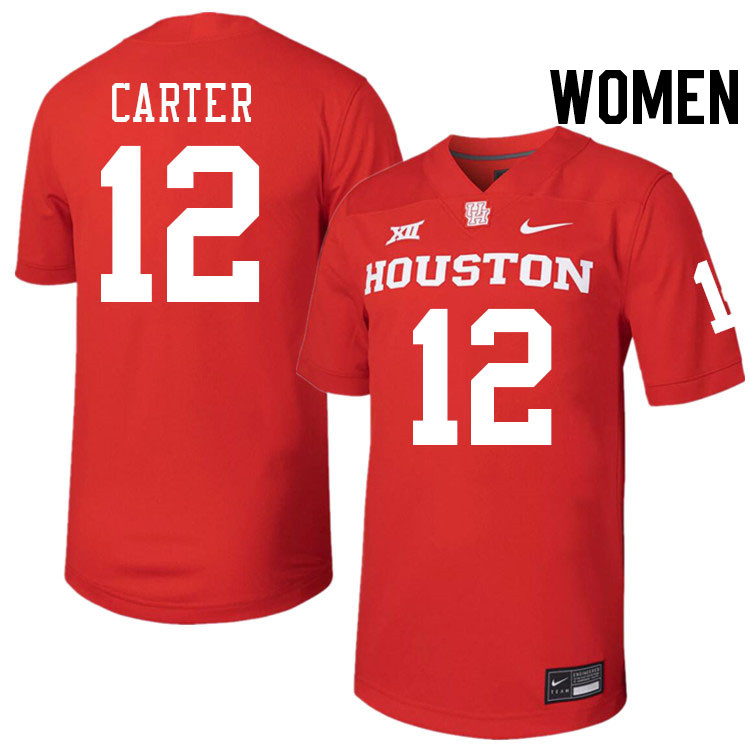 Women #12 Ajani Carter Houston Cougars College Football Jerseys Stitched-Red